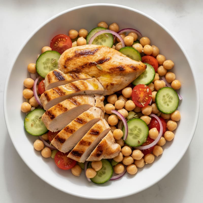 Grilled Chicken Breast with Crunchy Chickpea Salad