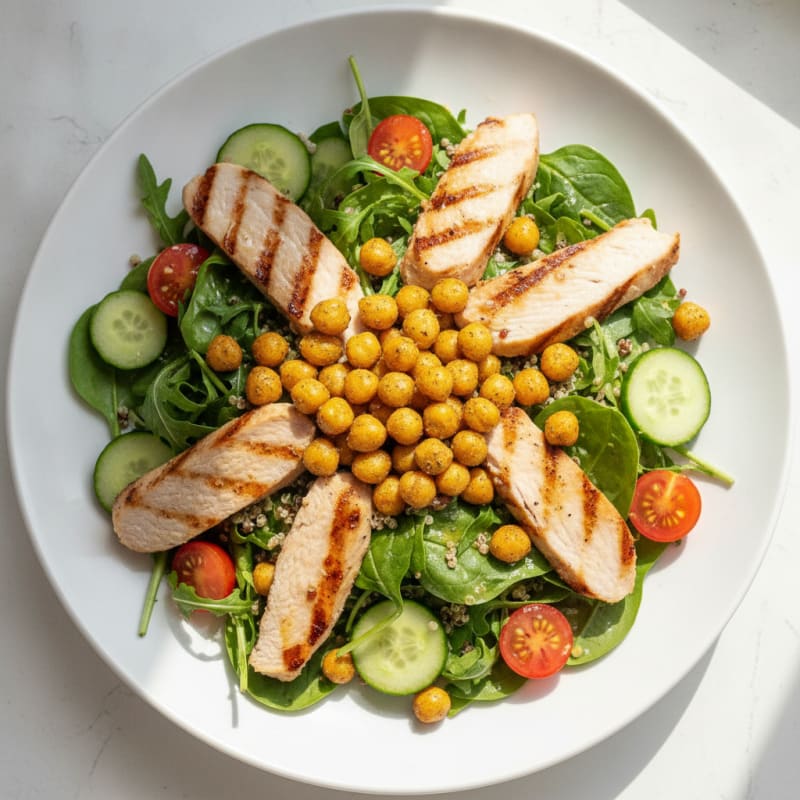 Grilled Turkey Breast Salad with Quinoa and Roasted Chickpeas