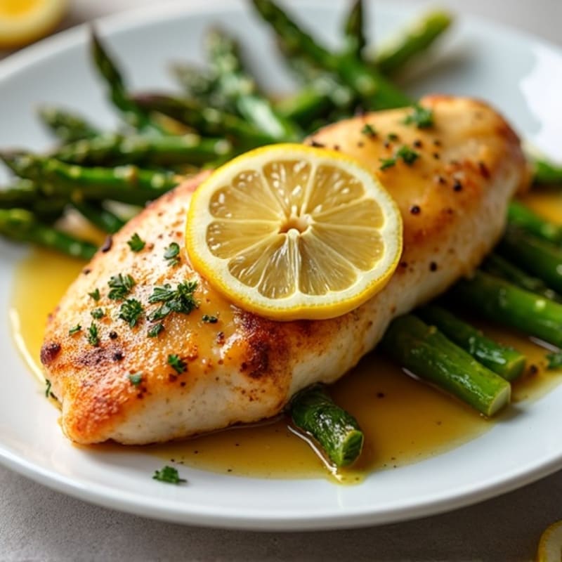 Pan-Seared Lemon-Garlic Chicken with Roasted Asparagus