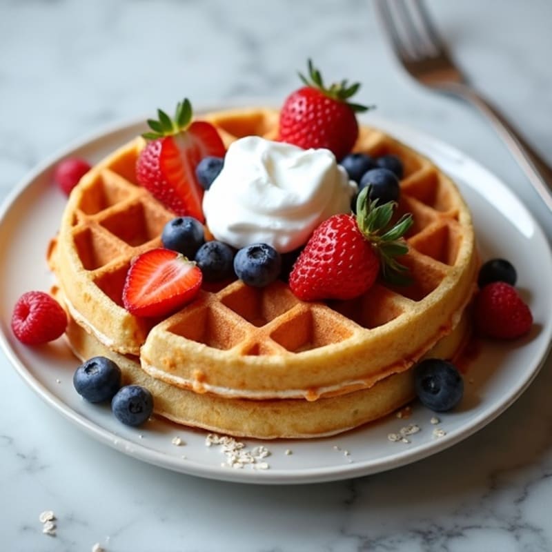 Fluffy High-Protein Waffles with Fresh Berries and Creamy Greek Yogurt