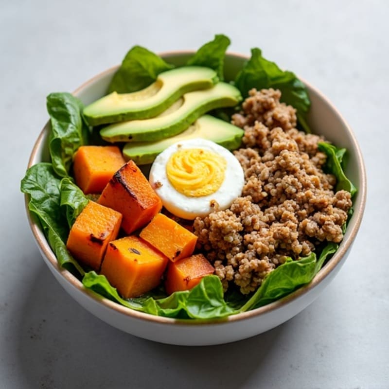 Ground Turkey and Roasted Squash Bowl with Fresh Greens
