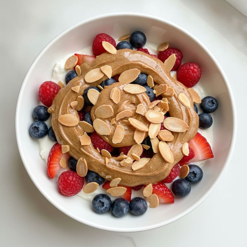 Greek Yogurt Protein Parfait with Mixed Berries and Almond Butter