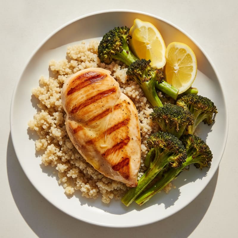 Grilled Chicken Breast with Quinoa and Roasted Broccoli