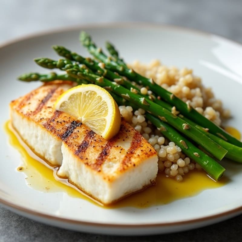 Seared Cod with Steamed Asparagus and Quinoa