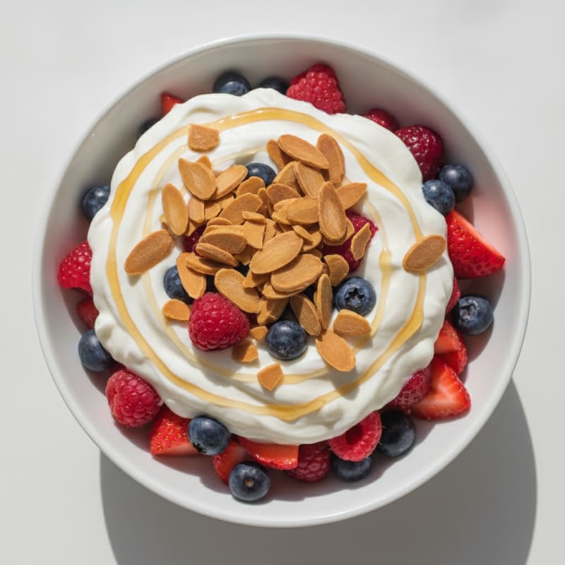 Greek Yogurt Protein Parfait with Mixed Berries and Almonds