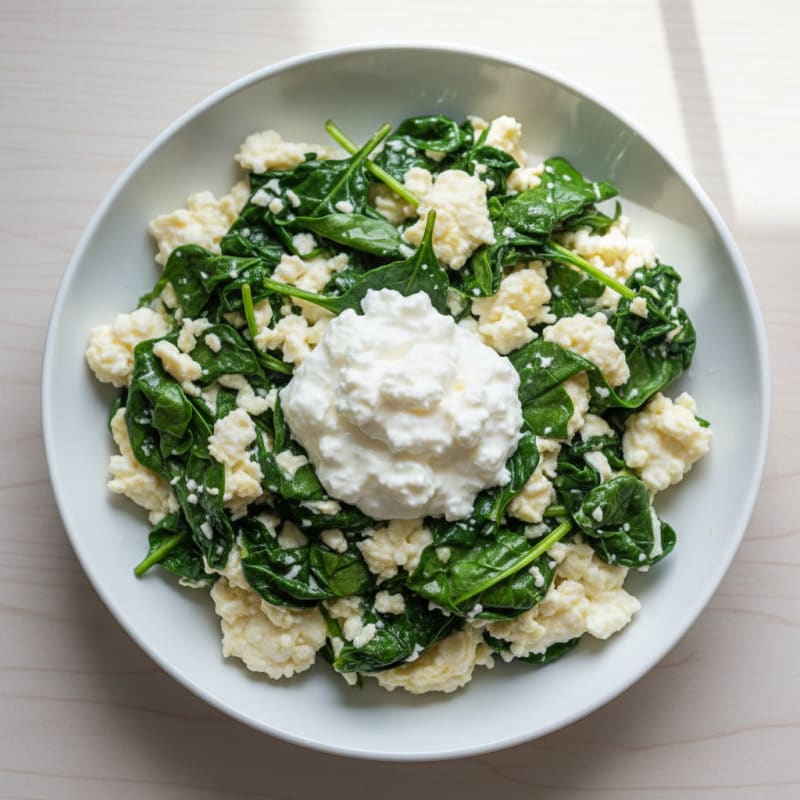 Egg White and Spinach Scramble with Cottage Cheese