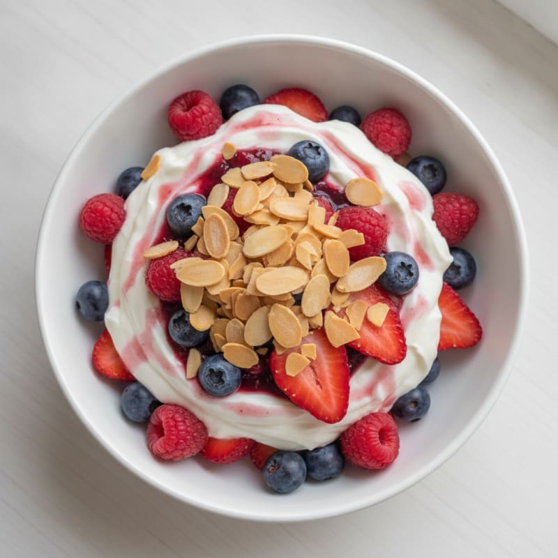 Greek Yogurt Protein Parfait with Mixed Berries and Almonds