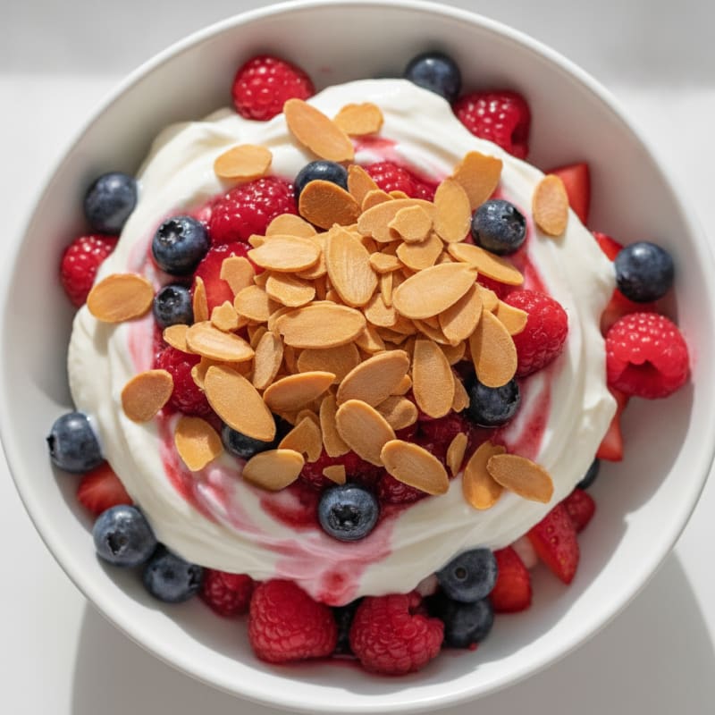 Greek Yogurt Protein Parfait with Mixed Berries and Almonds