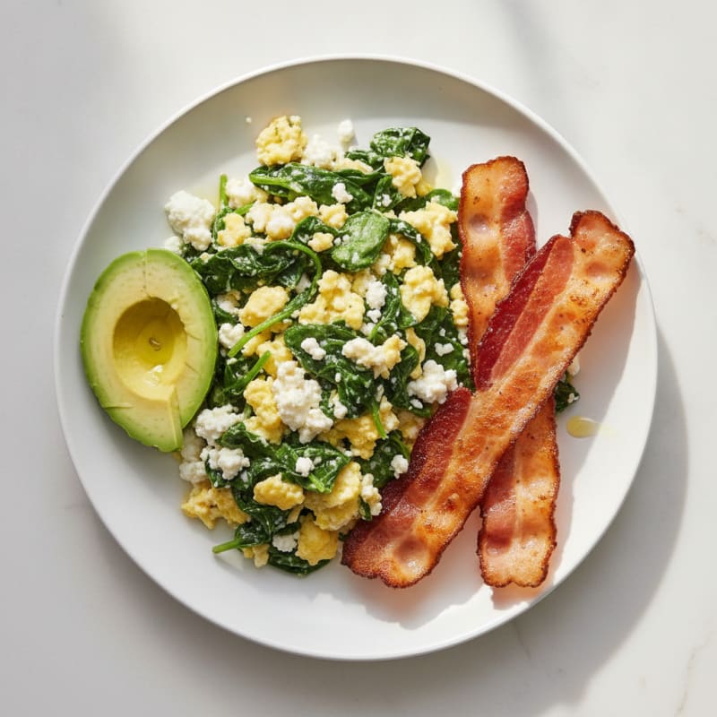 Cottage Cheese Scramble with Spinach and Turkey Bacon