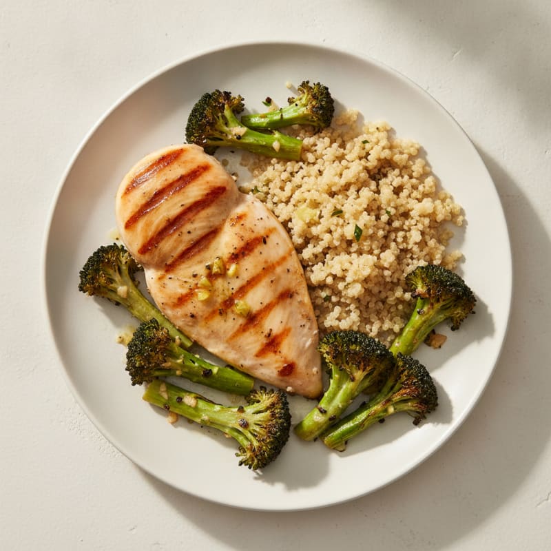 Grilled Chicken Breast with Quinoa and Roasted Broccoli
