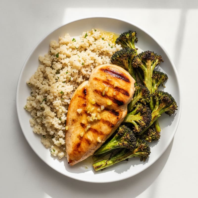 Grilled Lemon-Garlic Chicken with Quinoa and Roasted Broccoli