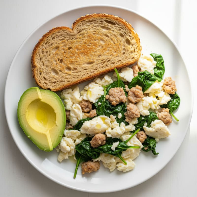 Scrambled Egg Whites with Turkey Sausage and Spinach