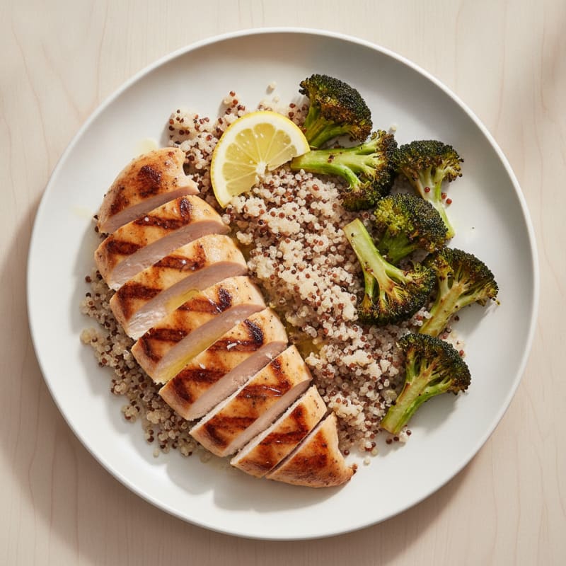 Grilled Chicken Breast with Quinoa and Roasted Broccoli