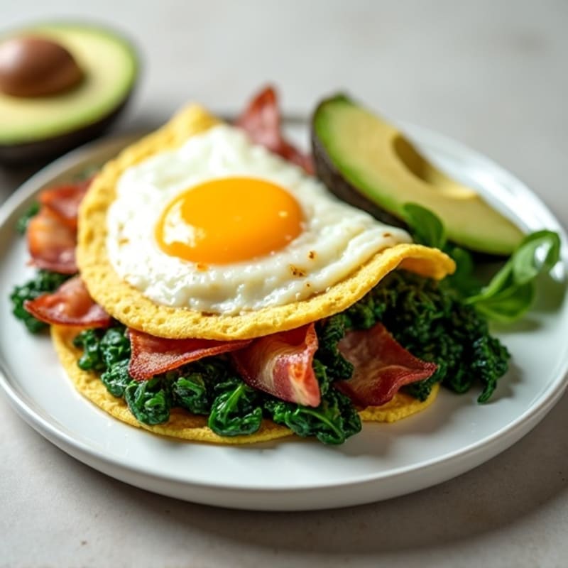 Egg White Omelet with Sautéed Spinach and Turkey Bacon