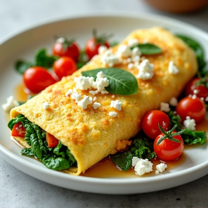Fluffy Egg Omelette with Fresh Spinach and Roasted Cherry Tomatoes