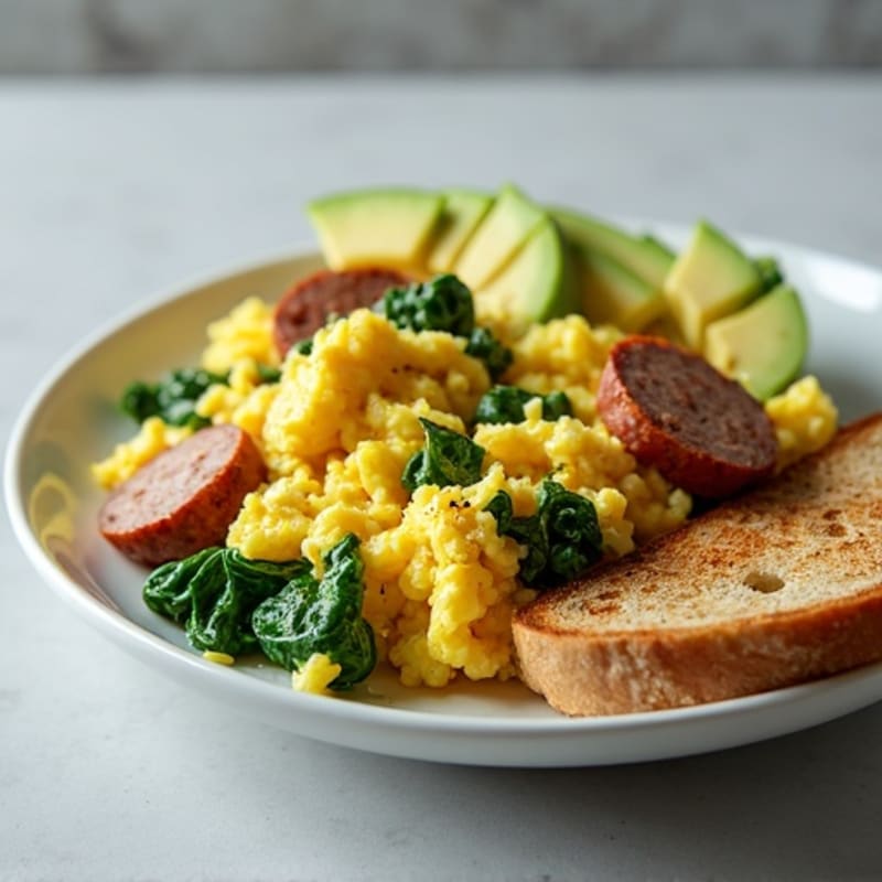 Egg White and Spinach Scramble with Turkey Sausage