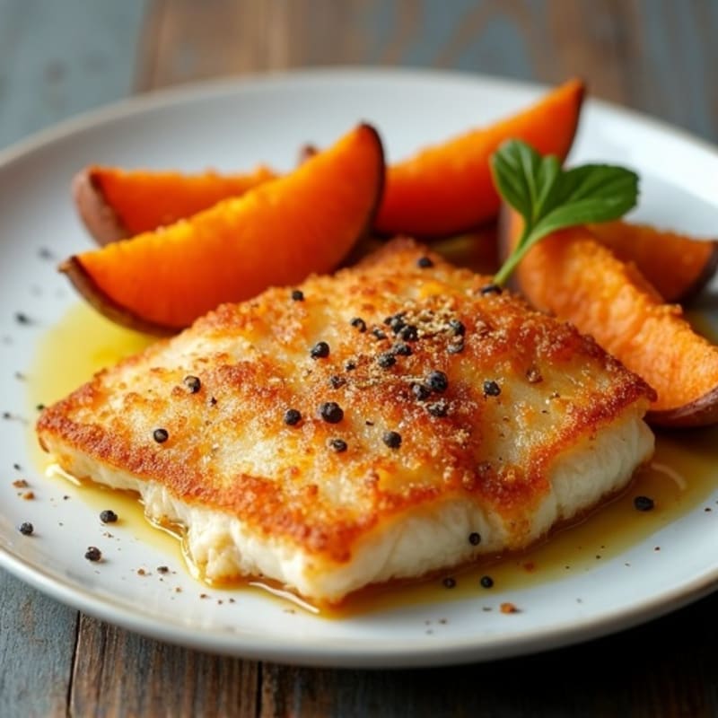 Crispy Baked Cod with Seasoned Sweet Potato Wedges