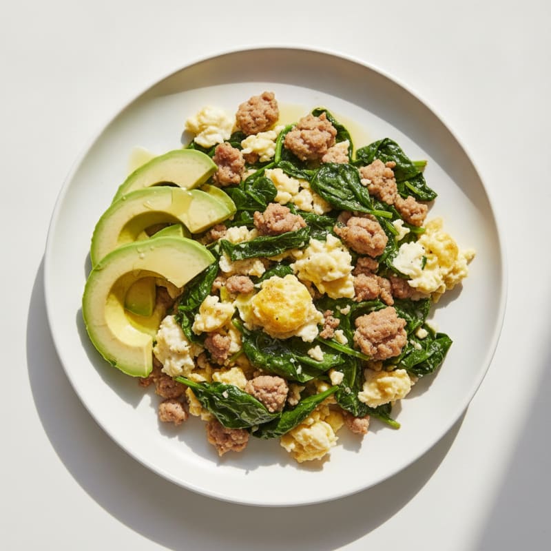 Egg White Spinach Scramble with Turkey Sausage