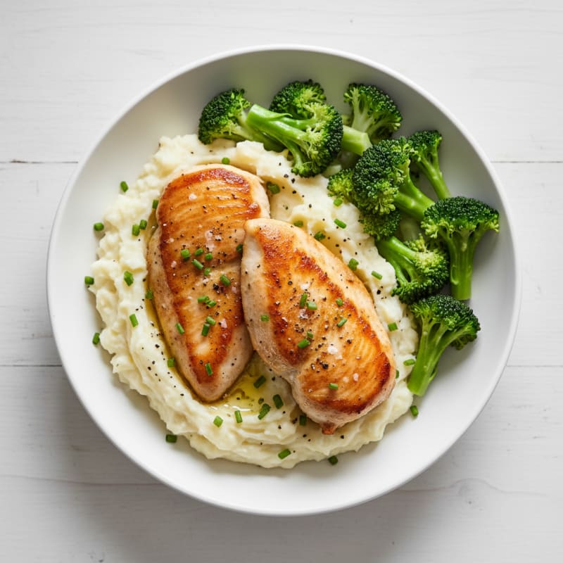 Creamy Garlic Mashed Potatoes with Herb-Roasted Chicken