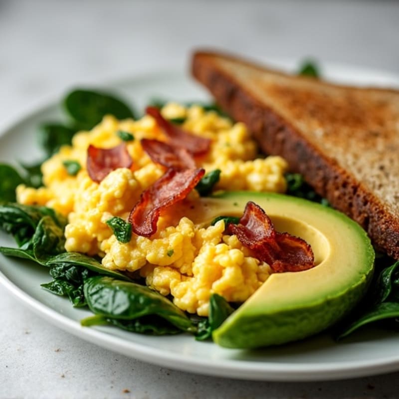 Scrambled Egg Whites with Sautéed Spinach and Turkey Bacon
