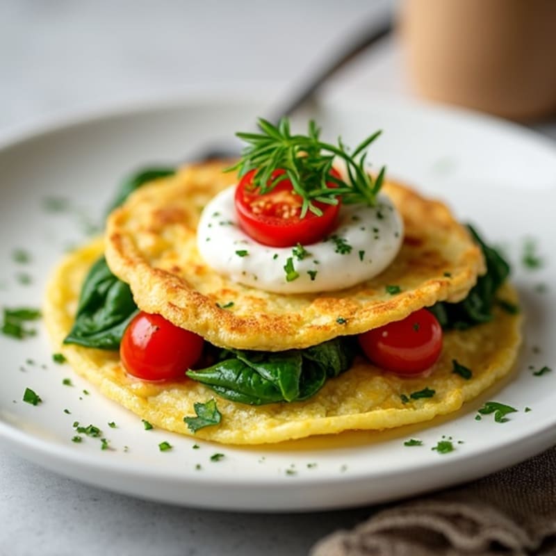 Egg White Spinach Omelette with Cottage Cheese and Cherry Tomatoes