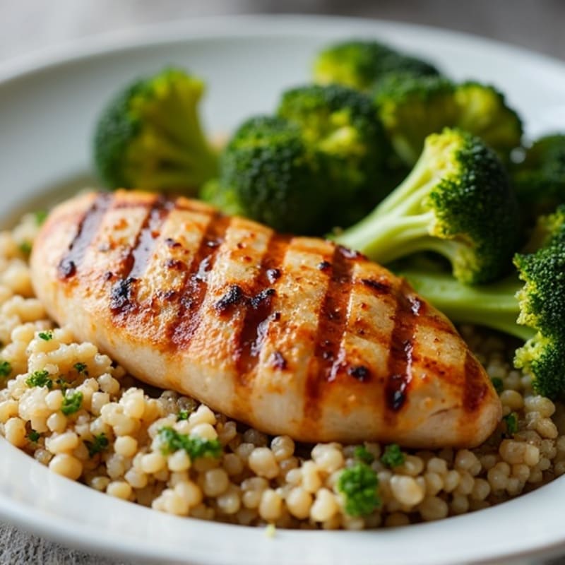 Grilled Chicken Breast with Quinoa and Roasted Broccoli