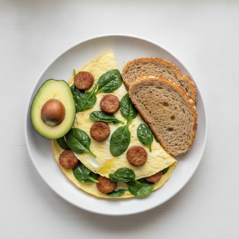 Egg White Spinach Omelette with Turkey Sausage