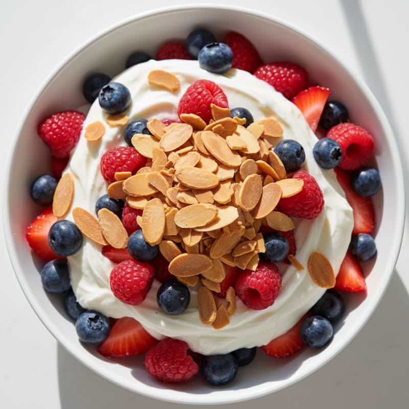 Greek Yogurt Protein Parfait with Mixed Berries and Almonds