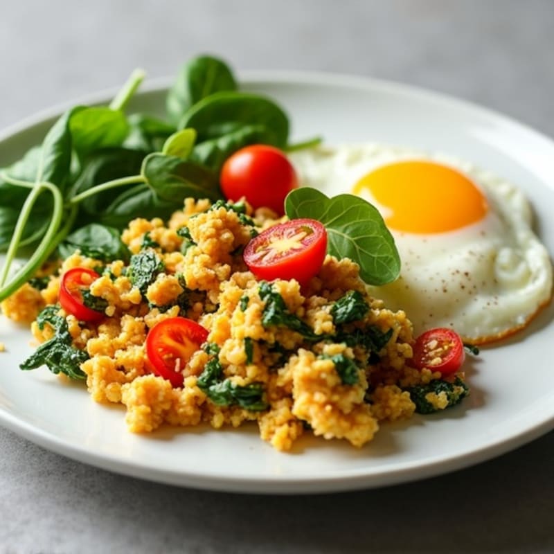 Egg White Spinach Scramble with Lean Turkey and Cherry Tomatoes
