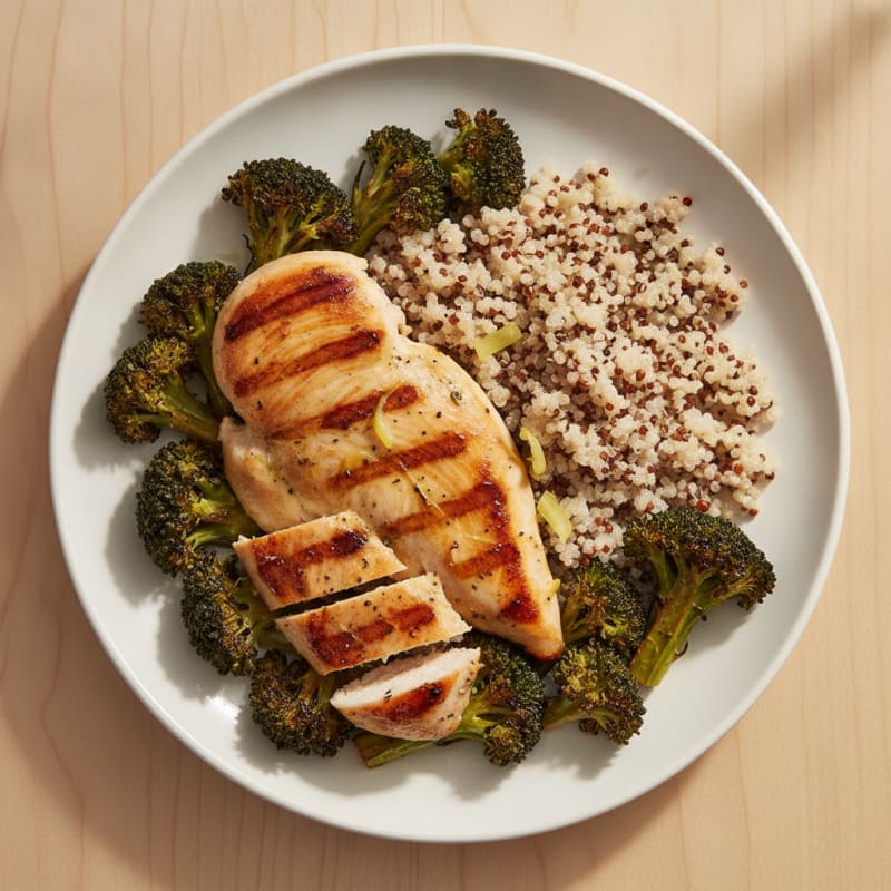 Grilled Chicken Breast with Quinoa and Roasted Broccoli