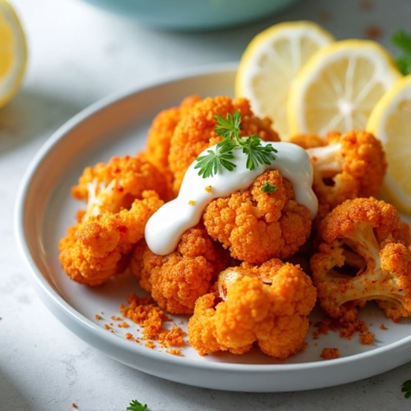 Crispy Buffalo Cauliflower with Ranch Drizzle