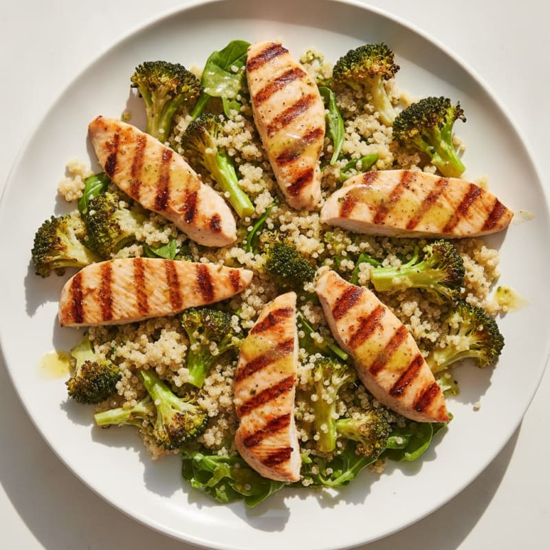 Grilled Chicken and Quinoa Salad with Roasted Broccoli
