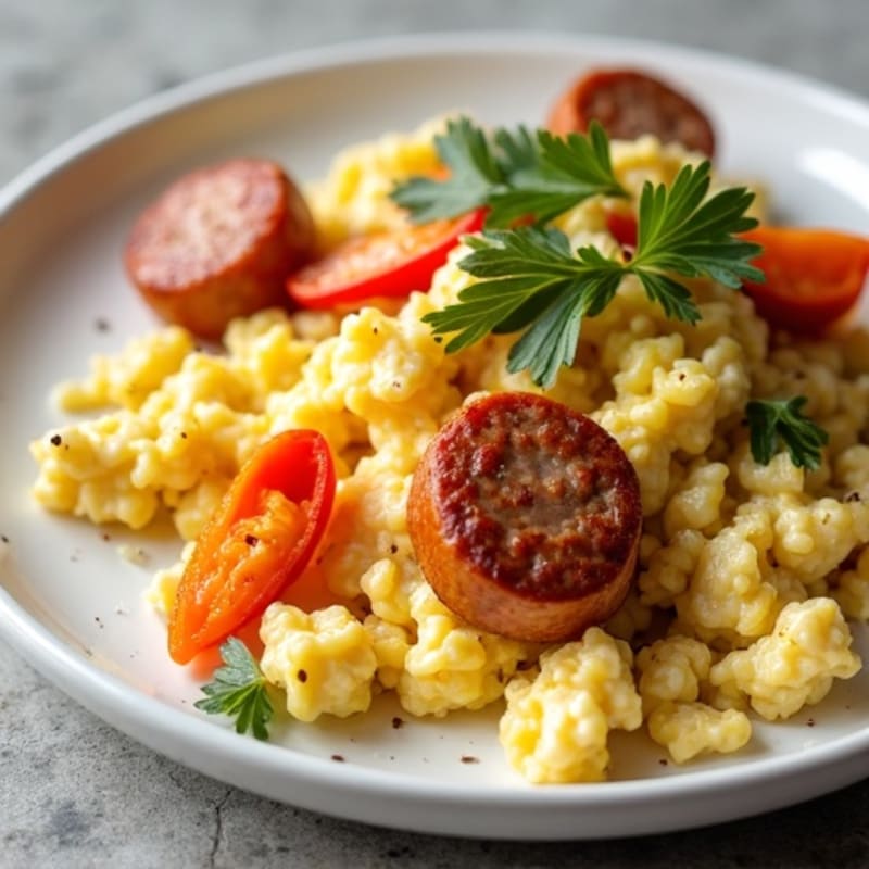 Egg White Scramble with Turkey Sausage and Roasted Sweet Potato