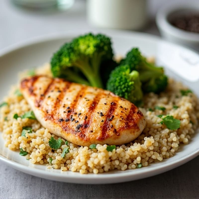 Grilled Chicken Breast with Roasted Broccoli and Quinoa