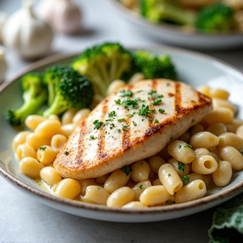 Creamy Chicken Alfredo with Whole Wheat Pasta and Roasted Broccoli