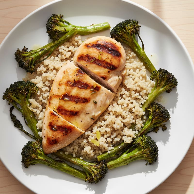 Grilled Chicken Breast with Quinoa and Roasted Broccoli