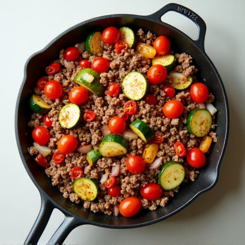 Lean Ground Beef and Roasted Vegetable Skillet