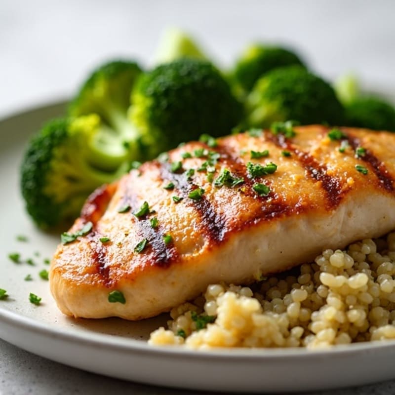 Grilled Chicken Breast with Quinoa and Roasted Broccoli