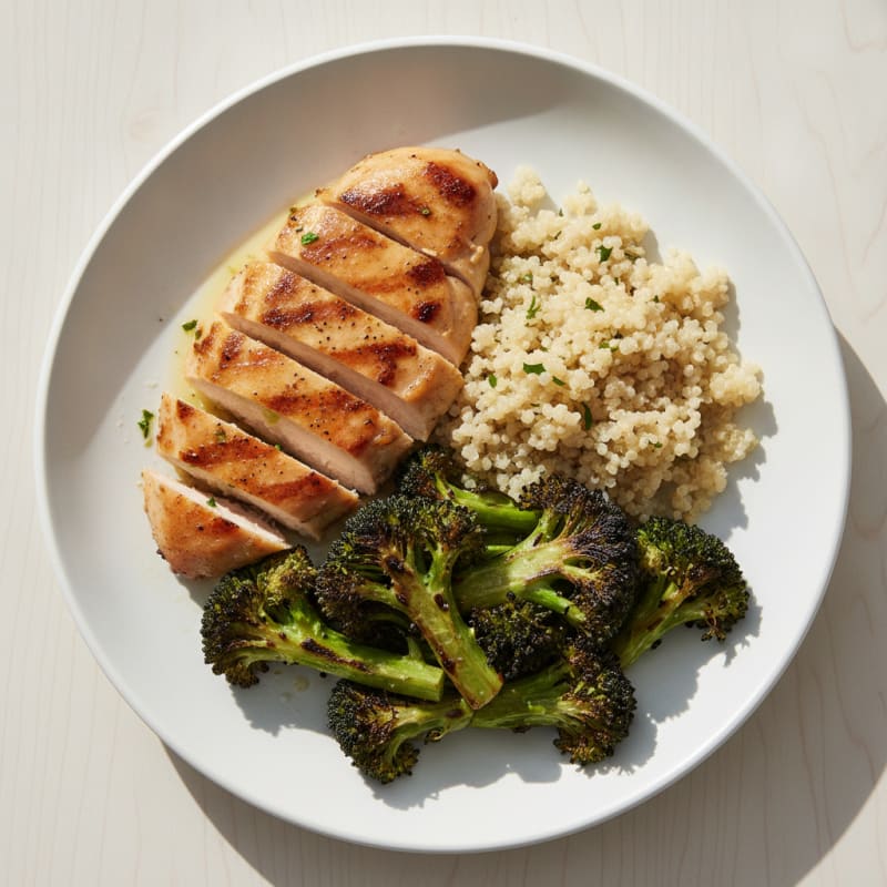 Grilled Chicken Breast with Quinoa and Roasted Broccoli