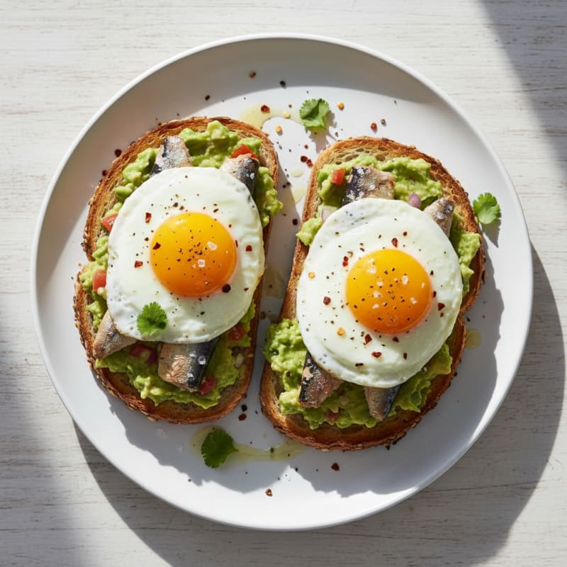 Sardine and Guacamole Egg Toast