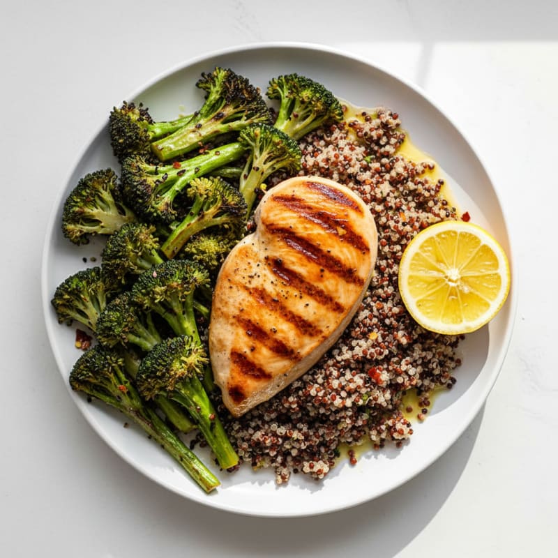 Grilled Chicken Breast with Roasted Broccoli and Quinoa
