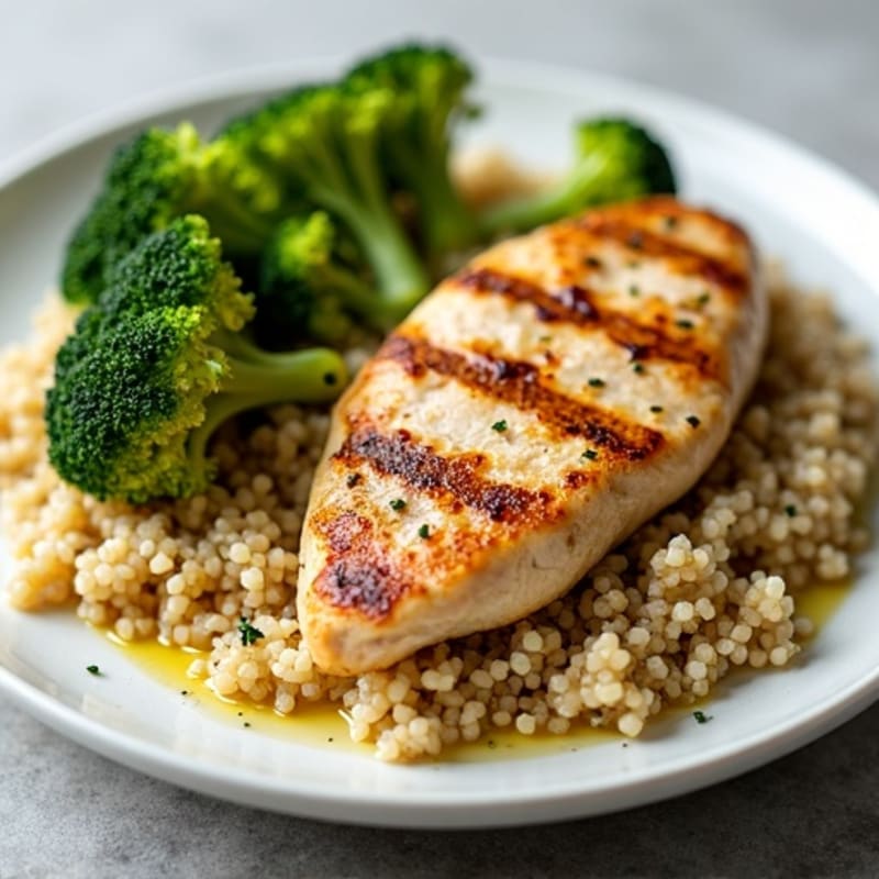 Grilled Chicken Breast with Quinoa and Roasted Broccoli