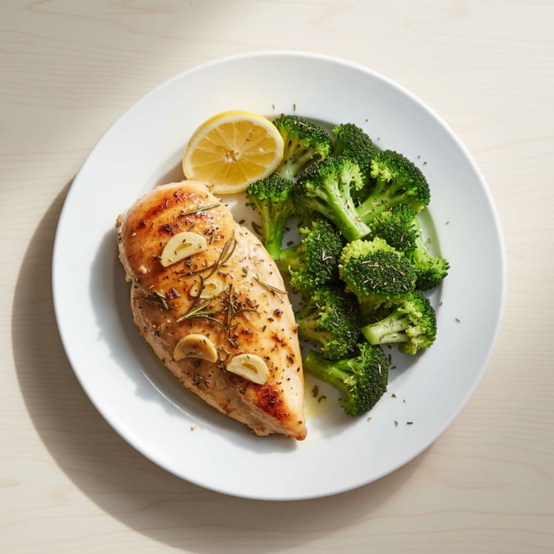 Herb-Roasted Chicken Breast with Steamed Broccoli
