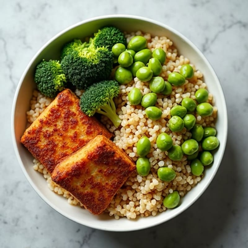 Crispy Tofu and Quinoa Power Bowl with Roasted Broccoli