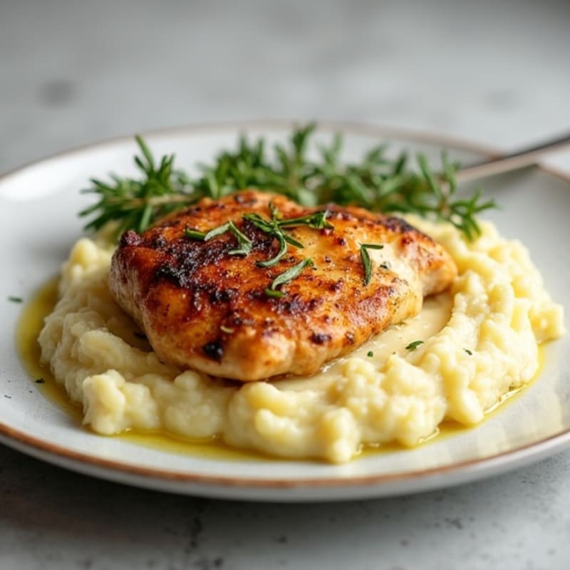 Herb-Roasted Chicken Thigh with Creamy Garlic Mashed Potatoes