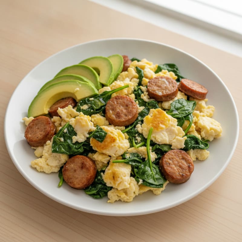 Egg White Scramble with Turkey Sausage and Spinach