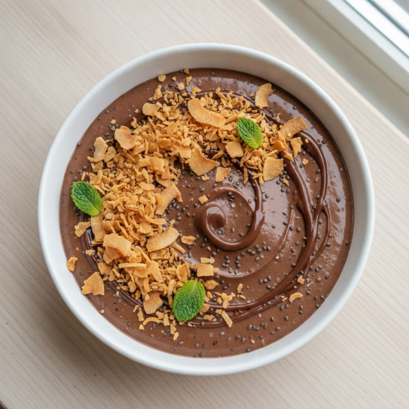 Silky Chocolate Protein Pudding with Toasted Coconut
