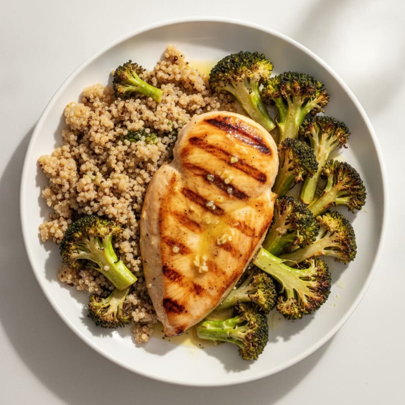 Grilled Chicken Breast with Roasted Broccoli and Quinoa