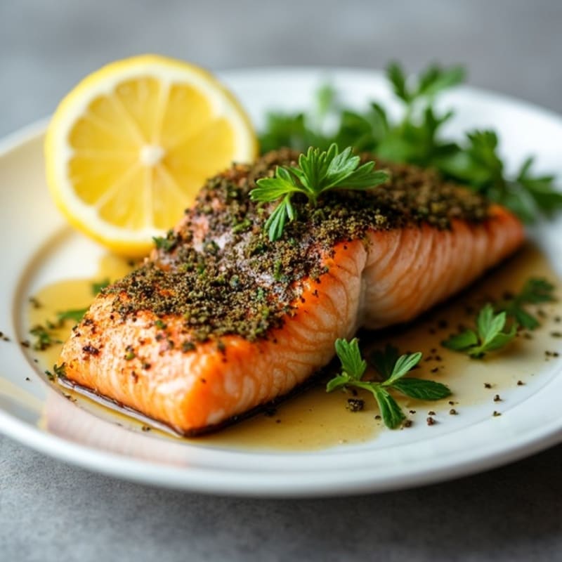 Herb-Crusted Pan Seared Salmon with Lemon