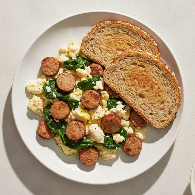Egg White Scramble with Turkey Sausage and Spinach